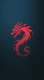 Red tribal dragon emblem on dark blue background.