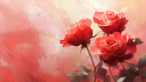 Radiant Red Roses Against Soft Pink Haze.