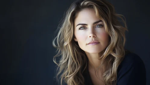 Natural light portrait of woman with wavy hair, contemporary style.