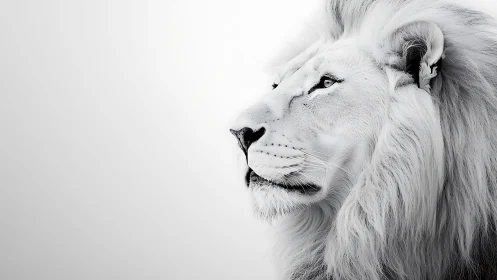 High-key profile study isolates a white lion in stark minimalism