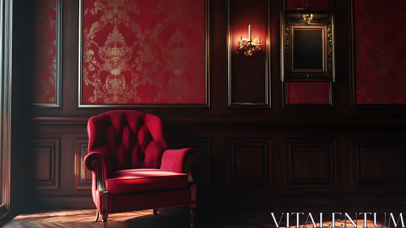 Crimson velvet throne waits in a hush of gilded silence.