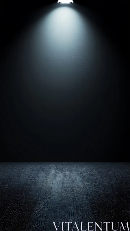 Single spotlight over dark empty room interior scene.