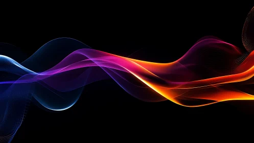 Multicolored light wave bands on black digital background.