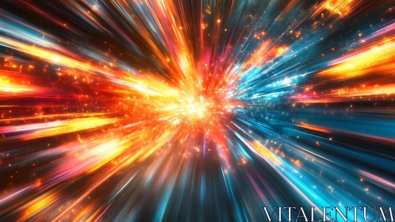 Brilliant cosmic energy burst sends colorful light racing outward