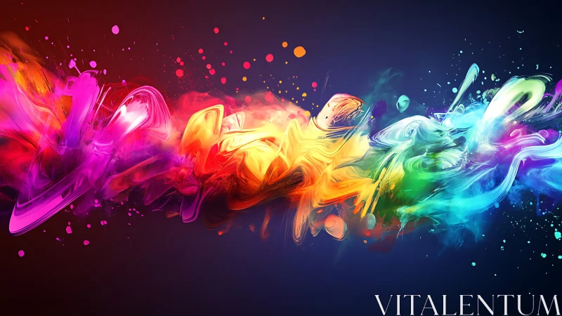 Vibrant multicolor paint streak swirling on dark background.