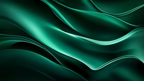 Flowing Emerald Waves Abstract Digital Art in Glossy Style.