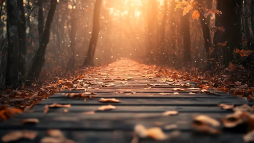 Radiant Autumn Path Bathed in Golden Sunlight