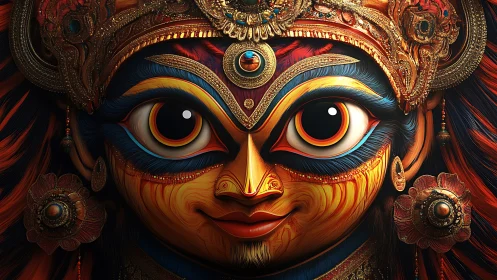 Cosmic-eyed goddess beams through jeweled midnight armor