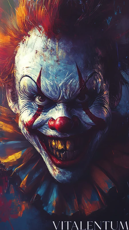 Digital painting close-up of sinister clown portrait study.