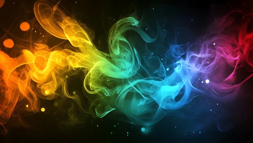 Multicolored luminous smoke trails intersect on dark field