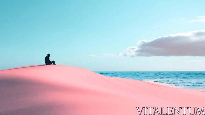Solitary silhouette studies pastel dunes under cyan maritime sky