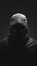Cyberpunk hooded operative portrait with low-key lighting.