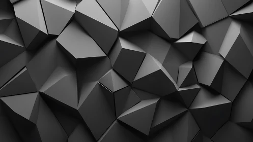 Dark geometric 3D polygon wall shows faceted angular planes