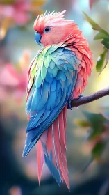 Pastel nebula parrot perched in dream-brushed garden.