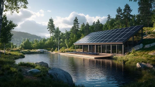Solar-powered lakeside house blends glass, steel, and forest light.