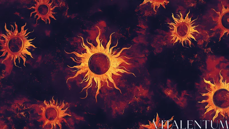 Burning solar eclipses drift over dark cosmic void