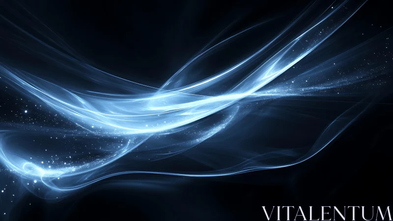 Ethereal blue light waves on dark background, digital abstract art.