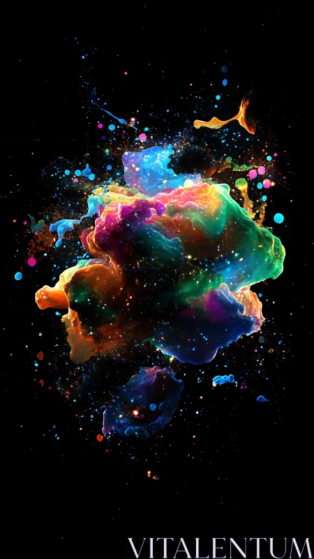 High-saturation nebular pigment cloud with suspended color particulates