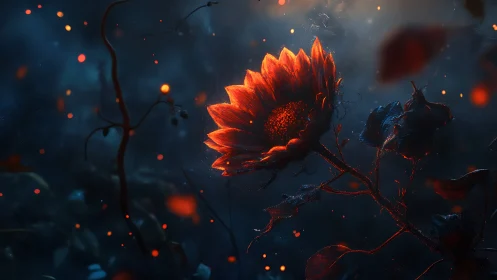 Midnight ember sunflower hums softly through the dark