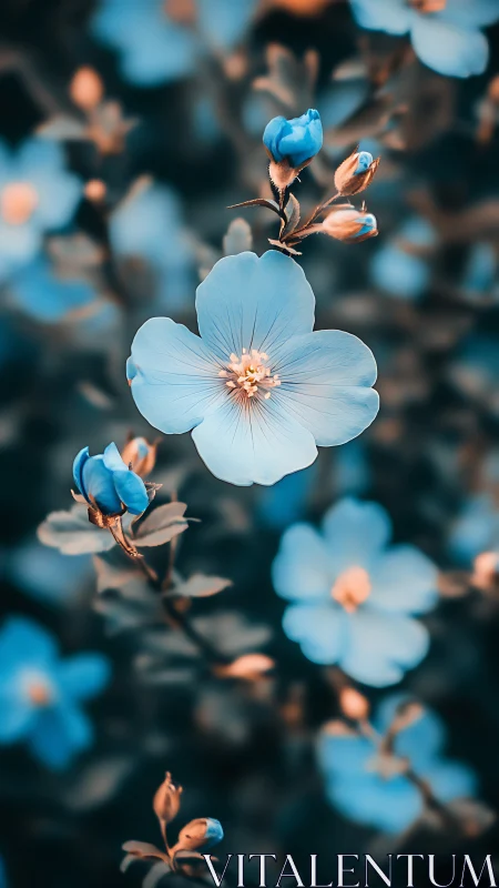 Light Blue Floral Bloom with Buds and Branch