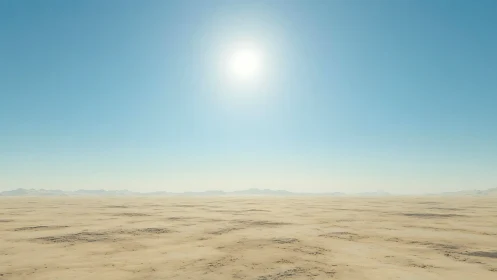 Sunlit desert plain under clear blue sky at midday.