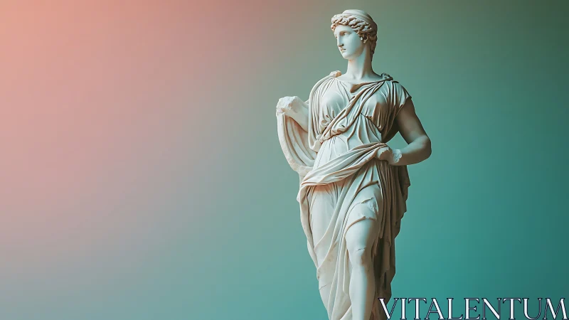 Neoclassical marble statue under soft gradient bicolor lighting