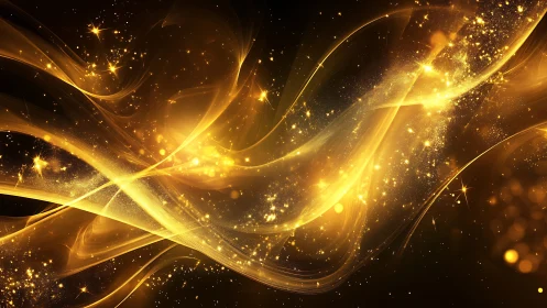 Golden light ribbons swirling through cosmic starfield.