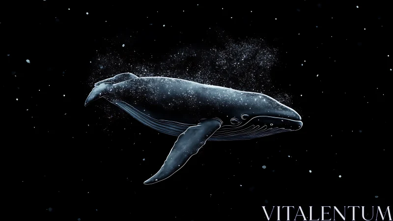 Stellar whale drifting through cosmic dark voids at night.