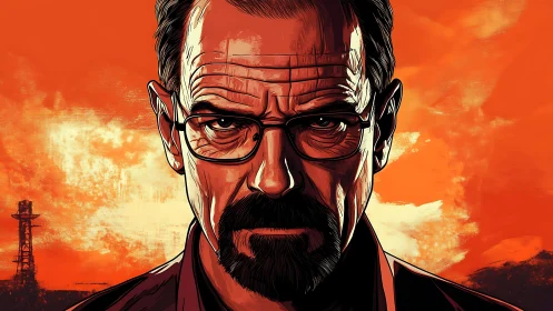 Intense male portrait rendered in bold graphic comic style