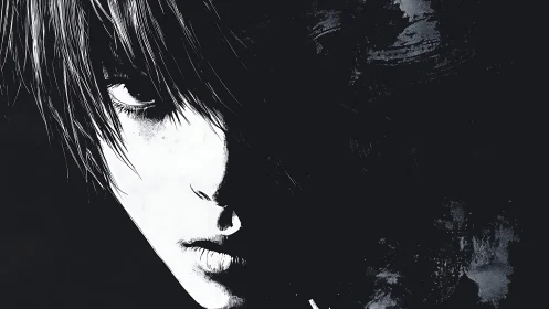 Quiet gaze in monochrome shadows invites gentle curiosity.