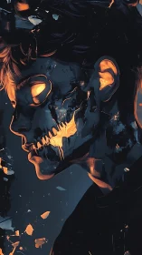 Molten skull portrait renders a fractured bioluminescent visage