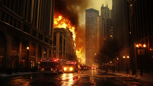 Urban Inferno: Cinematic Disaster Scene with Architectural Destruction.