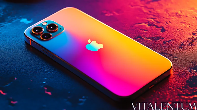 Gradient-rendered smartphone with triple camera system