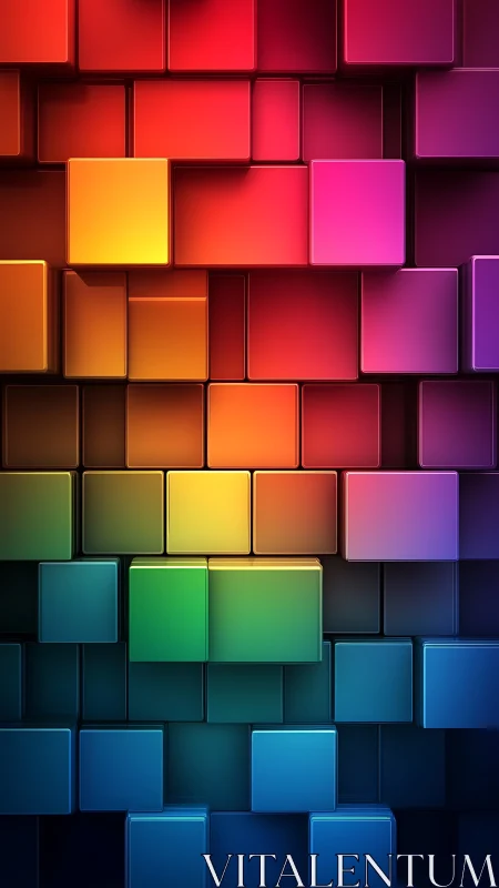 Chromatic 3D cube relief with gradient spectral lighting.