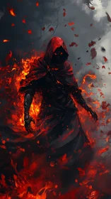 Hooded fire wraith in dynamic red-black digital painting.