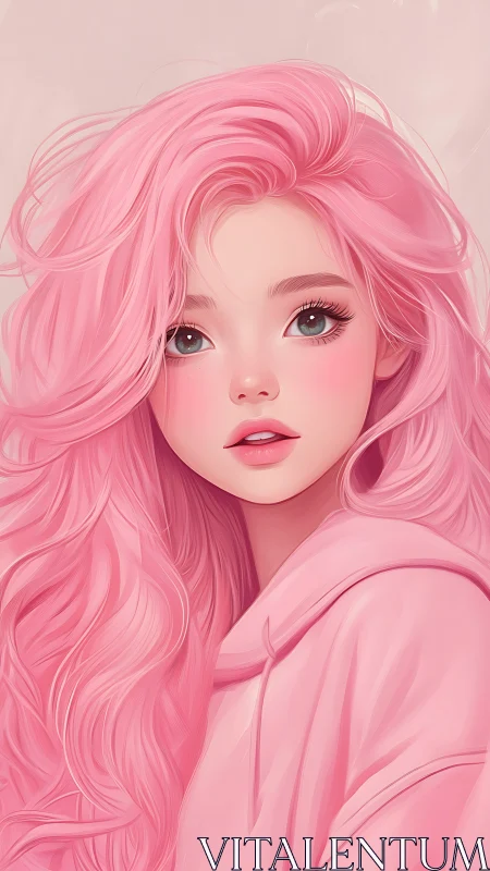 Softly lit stylized portrait shows pink haired girl in hoodie