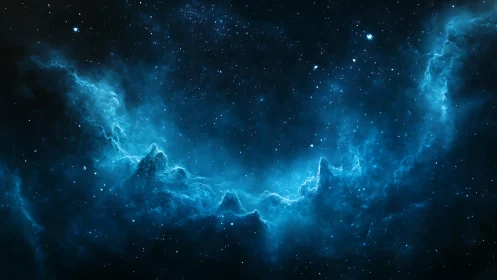 Blue nebula glow carves a luminous path through deep space