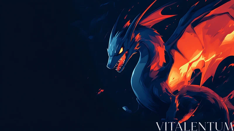 Stylized blue and orange dragon rendered on dark background
