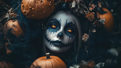 Pumpkin-eyed forest wraith studies October in quiet silence