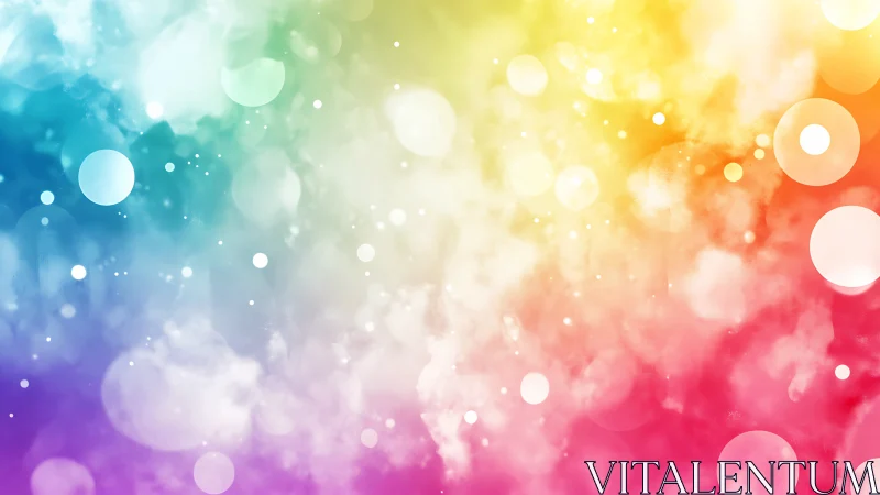 Soft rainbow bokeh clouds drift through glowing pastel light