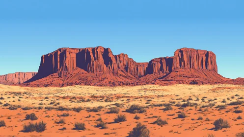 Desert mesas under clear sky in stylized vector landscape.