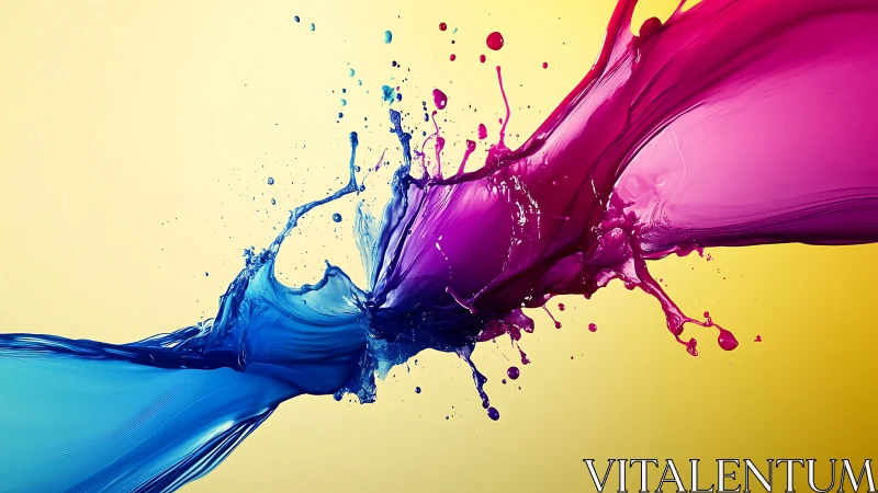 Vibrant cyan and magenta paint collision in dynamic motion study