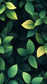 Vector leaves form layered foliage pattern on dark ground