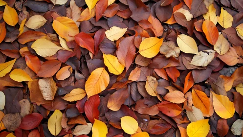 Colorful fallen autumn leaves fully cover the ground