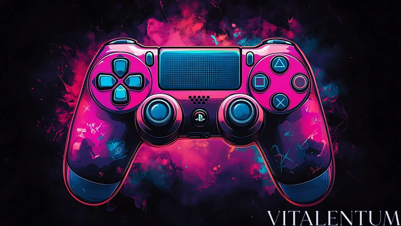 Neon Gaming Controller Glowing in Vibrant Pink and Cyan