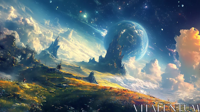 Planet cradle horizon under towering celestial spires.