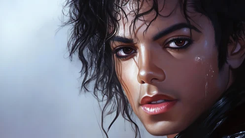 Digital portrait of intense gaze with wet hair detail.