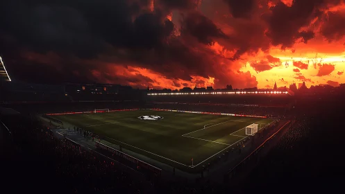 Sunset stadium glow before the night match begins.