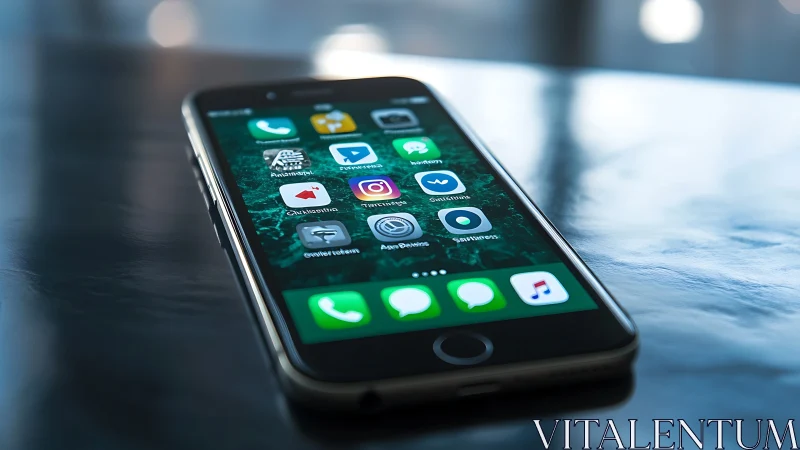 Glowing Icons Dance Across Jet-Black Glass in Luminescent Glory