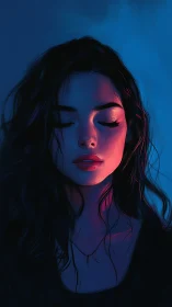 Bicolor rim-lit portrait in neon-gradient digital chiaroscuro.